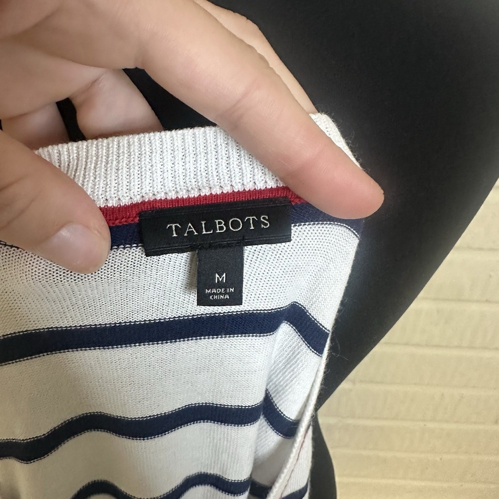 Talbots Blue White Striped Heart Cotton Blend Crew Neck Sweater Sz M Valentine's - Picture 6 of 7